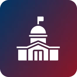 White capitol silhouette on blue-red backdrop